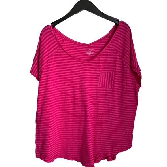 🌞 Lane Bryant Pink Shirt Size 22/24 Stripes Tee Plus Size T-Shirt Front Pocket - Picture 1 of 6